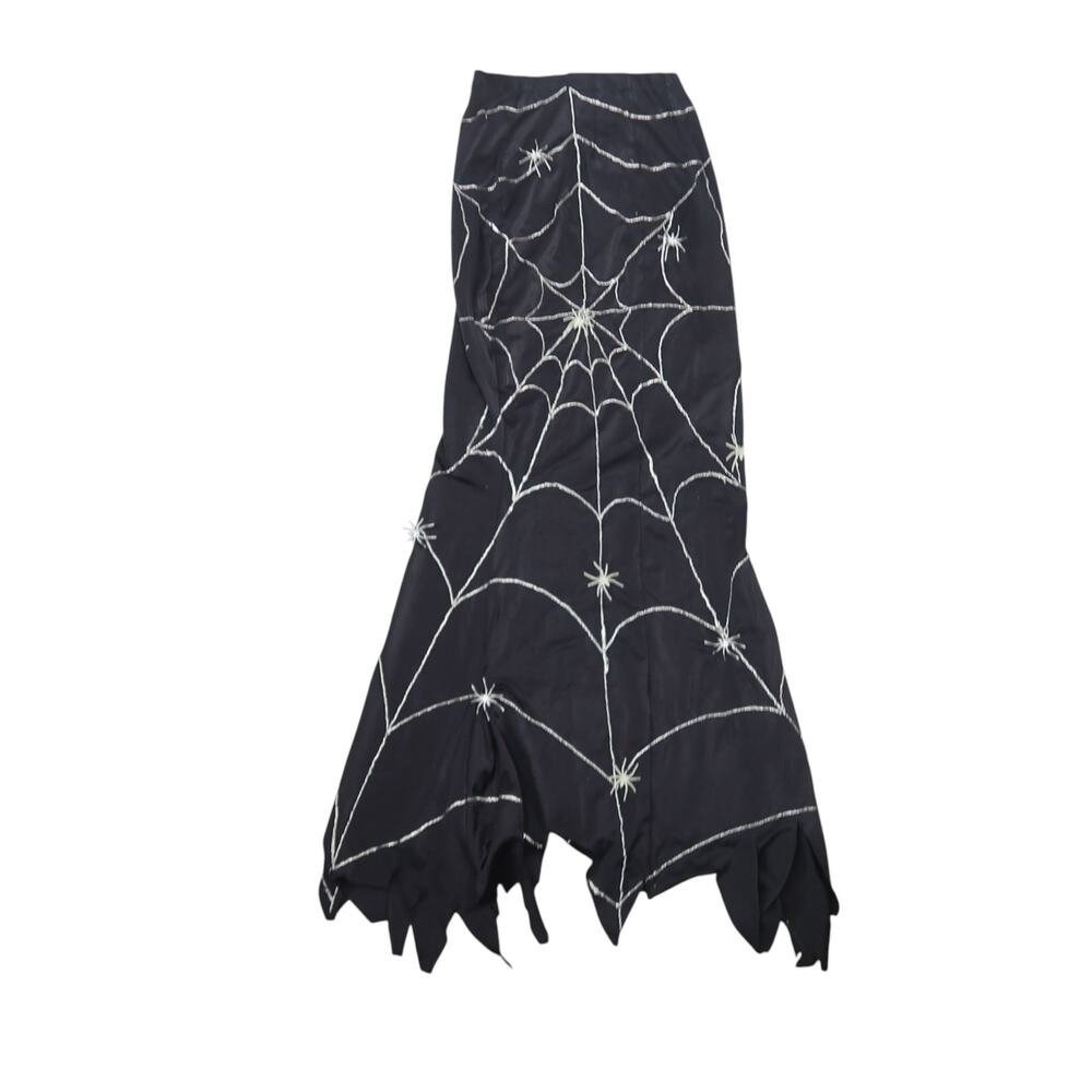 Vintage Black Spider Web 3D Print Maxi Skirt Asymmetrical Hem Halloween